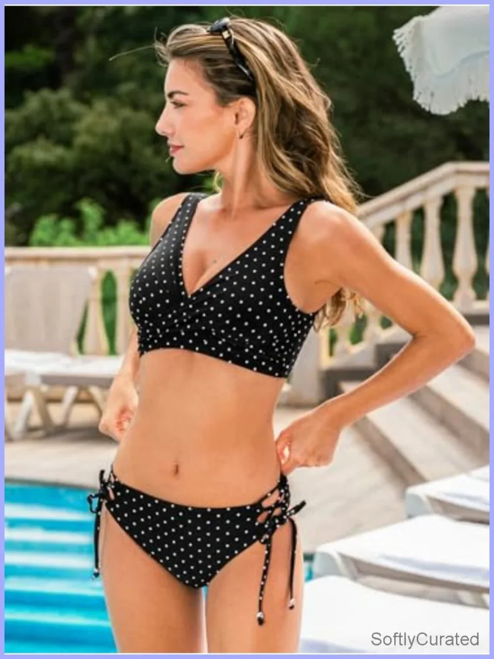 Wrap Front Bikini Set with Lace Up Back, Removable Pads, Adjustable Ties